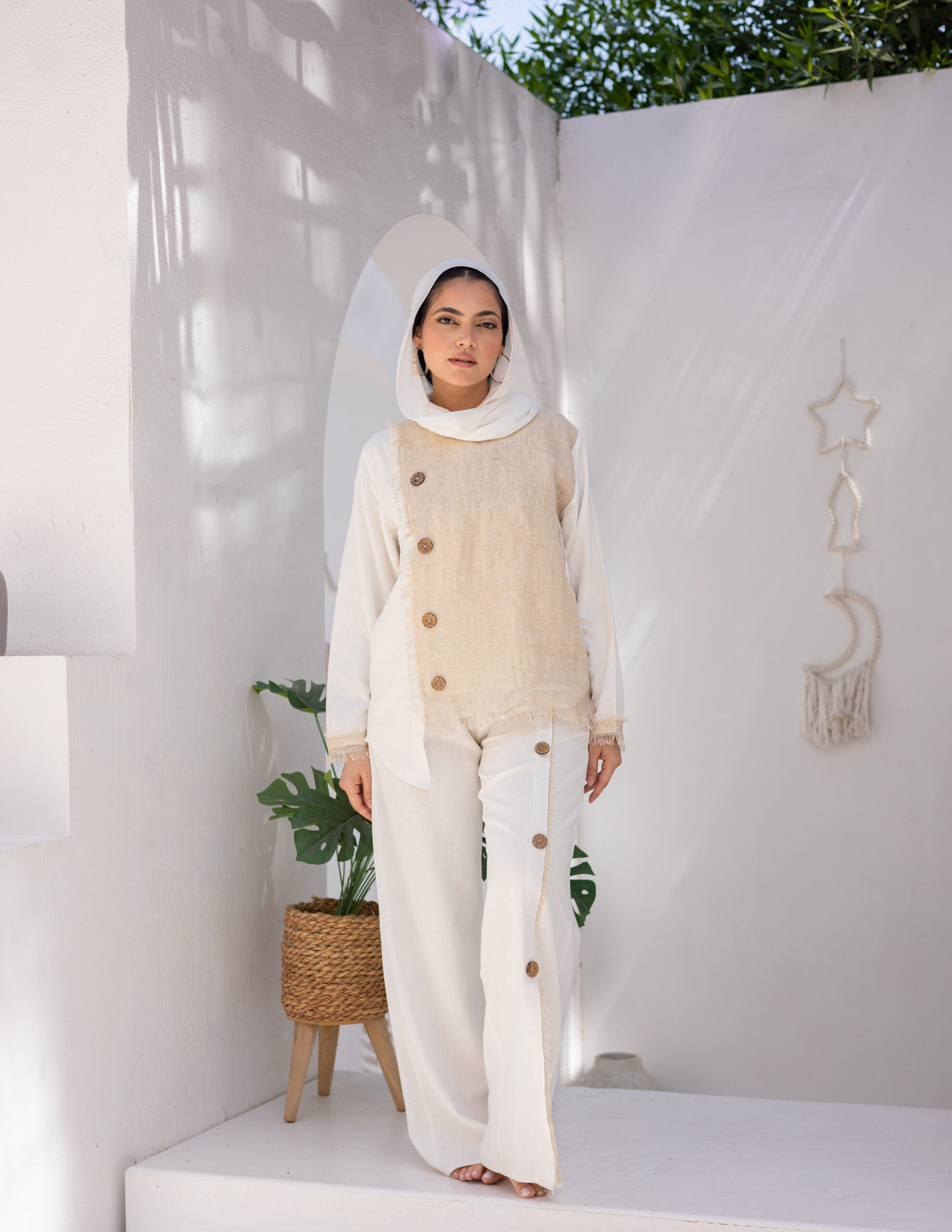 Radiating understated elegance, the Soleil Set is a celebration of light, ease, and refined comfort. Crafted from breathable linen, the set pairs a flowing top with relaxed, tailored pants—offering graceful movement and effortless style. Whether worn together or separately, Soleil captures the warmth of summer days and the quiet power of simplicity. Part of Everyday Grace – Wave II, it’s designed for the woman who shines without trying.